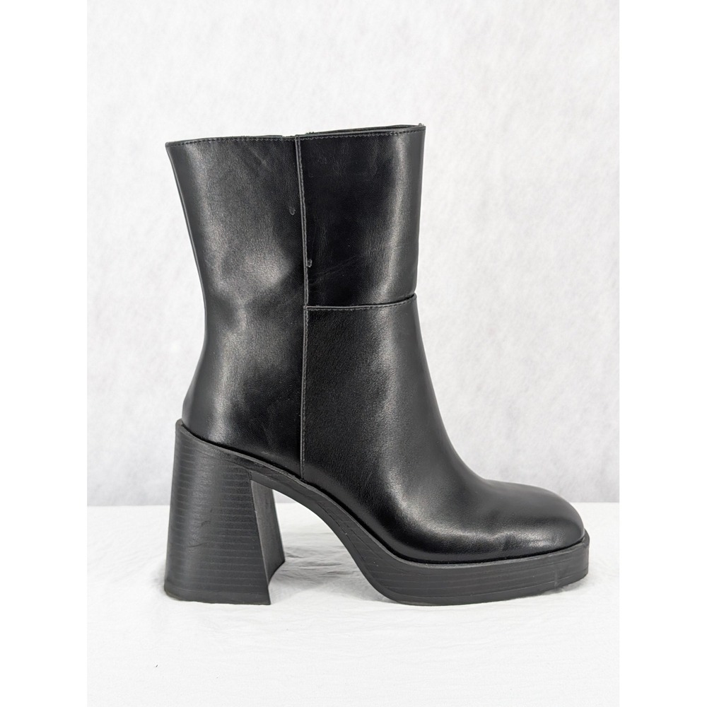 Platform Boots Women 7.5 Black Square Toe Block Heel Edgy Goth Chunky Bratz